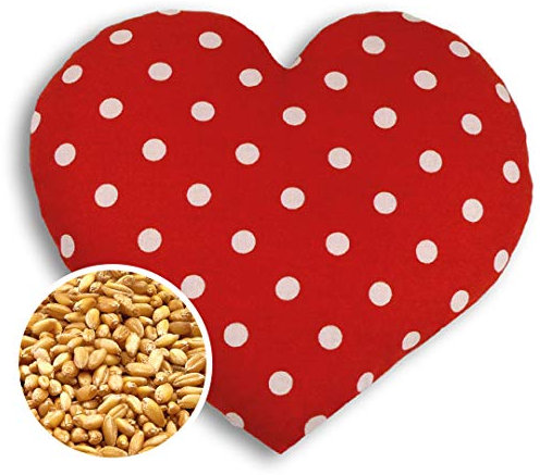 LESCHI Coussin chauffant - Bouillotte micro-ondes - cœur rouge à pois - Bouillotte graines de blé bio souple - Idéal pour se réchauffer en hiver et pour apaiser le ventre