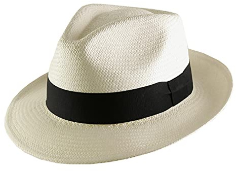 Classic Italy Authentique Chapeau Panama, tressage Traditionnel en Équateur Homme ou Femme Panama Cubano - Taille 59 cm - Blanc