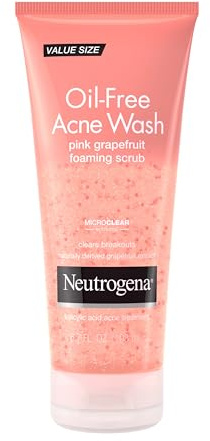Neutrogena Oil Free Pink Grapefruit Acne Face Wash with Vitamin C, 2% Salicylic Acid Acne Treatment, Gentle Foaming Vitamin C Facial Scrub to Treat & Prevent Breakouts, 6.7 fl. oz