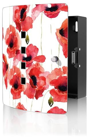 banjado Design Schlüsselkasten aus Edelstahl für 10 Schlüssel - Schlüsselschrank zur Schlüssel Aufbewahrung 24 x 21,5 x 7cm groß mit praktischem Magnetverschluss - Motiv Mohn Aquarell