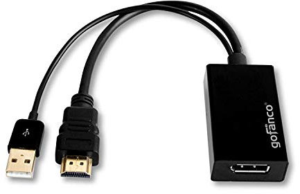 Gofanco 4K x 2K HDMI Male to DisplayPort Female Converter Adapter with USB Power for HDMI Source to DisplayPort Monitor (Unidirectional), Compliant with VESA Dual-Mode DisplayPort 1.2, HDMI 1.4, Black