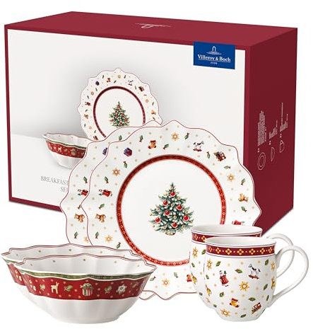 Villeroy & Boch - Toy's Delight Breakfast For Two Frühstücksservice 2 Personen 6 teilig, weiß/rot, Kaffeeservice Weihnachten, Weihnachtliches Geschirr, Weihnachtsgeschirr, Premium Porzellan