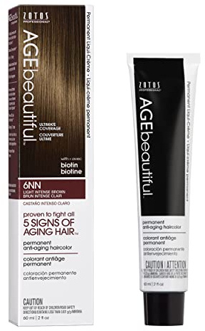AGE beautiful Permanent Hair Color Dye Liqui Creme | 100% Gray Coverage | Anti-Aging Haircolor | Biotin for Thicker, Fuller Hair | Professional Salon Coloring | 6NN Light Intense Brown