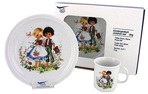 Triptis-Porzellan Hänsel und Gretel Kindergedeck, 3 teilig Kindergeschirr, Weiß