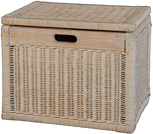 Korb mit Deckel Rattan geflochten Regalkorb, Schrankkorb Aufbewahrung (Vintage Weiss, Groß)