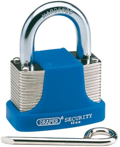 Draper 64158 48 mm Resettable 4-Number Combination Laminated Steel Padlock with Hardened Steel Shackle and Bumper, Blue