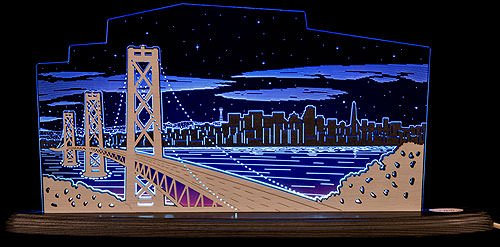 weigla - Schwibbogen original Erzgebirge I Motiv Blick über San Francisco I Dekoleuchte I LED-Lichterbogen I Größe 47 x 22 x 8,2 cm I Inklusive Beleuchtung I Deko innen I aus Holz & Acryl
