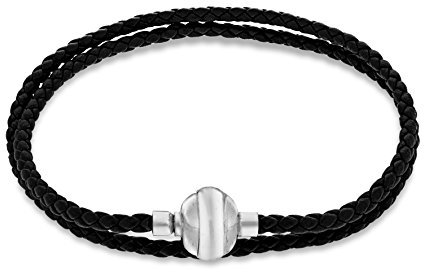 Tuscany Silver Charms Unisex Silber Magnetisch Bettelarmband - Schwarz Geflochtenes Leder 40cm/16zoll