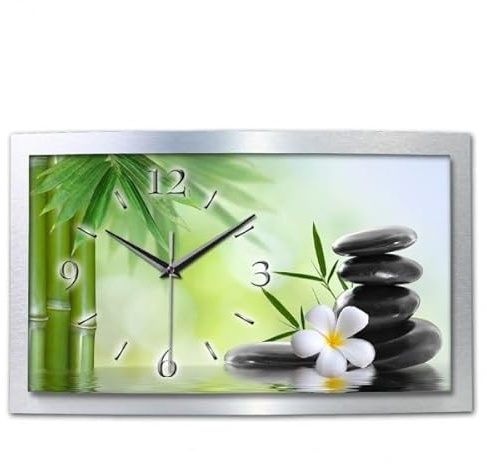 Kreative Feder 3D Designer-Wanduhr Relax Blüte in modernem Metallic-Design; leise Funkuhr mit Motiv in Zwei Größen (WAA037, 80x40cm; leises Funkuhrwerk)