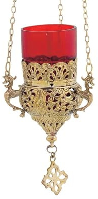 Lámpara de aceite de bronce suspender ortodoxo culto cristiano copa griega con vigilia vela roja 9503b