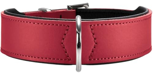 HUNTER Hundehalsband BASIC, Farbe: rot/schwarz, Pflegeleichtes Spaltleder, Raffinierte Nahtführung, Dezentes Design, Größe: 55