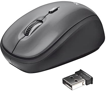 Trust Yvi Souris sans Fil, 800/1600 DPI, Microrécepteur USB Stockable, 2,4 GHz, Design Compact, Wireless Mouse, Souris PC pour Droitiers et Gauchers, Ordinateur Portable, Mac, Chromebook - Gris