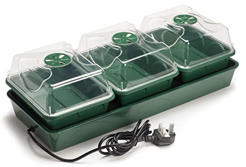 EarlyGrow Heated Electric Shatter Resistant 3-Bay Windowsill Propagator with Capillary Mat and Tray (Self-Watering)