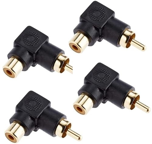 Sound Way - 4x Connettori RCA Maschio a Femmina RCA Placcati in oro, Adattatori ad Angolo Retto di 90 Gradi audio video
