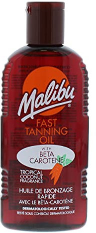 Malibu Sun Bronzing Fast Tanning Oil with Beta Carotene, Water Resistant, Tropical Coconut Fragrance, 200ml