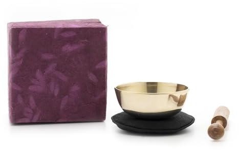 MINI-Klangschale ca. 60 g, magentafarbene Geschenkbox, handgefertigt | kleine gegossene Klangschale mit zartem Klang, inkl. Zubehör