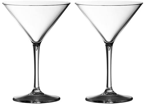 AIOS Pair of Martini Cocktail Glasses Made from Unbreakable Polycarbonate Plastic. Ideal for Celebrations and Something a Little Different in a Crystal Clear Finish.