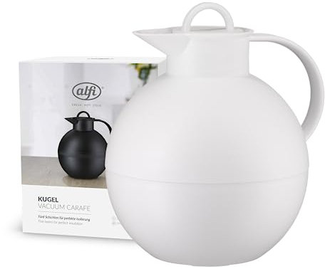 alfi KUGEL 0,94 l, coconut white mat, pichet isotherme en plastique avec avec intérieur hygiénique en verre trempé, bouchon vissé, pièce de designer, idéal comme cafetière, théière, sans BPA