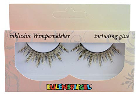 Eulenspiegel 000601 - Künstliche Wimpern, Schwarz/Silber/Gold, 1 ml Spezial-Wimpernkleber, Anleitung, für Karneval, Mottoparty | Dreifarbiger Effekt inkl. 1 ml Spezial-Wimpernkleber und Anleitung, für Karneval & Mottopartys