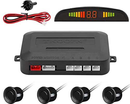 Tkoofn KFZ Summer Einparkhilfe Rückfahrhilfe 4 hinten Sensoren Hinter mit LED Farb Display Auto Parken Sensor System Pieper Radar Kit Hinter - Schwarz