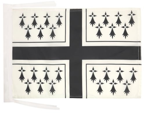 AZ FLAG Drapeau Bretagne marine 45x30 cm Breton Polyester 100D Cordelettes | Usage intérieur et extérieur Drapeau décoratif coutures doubles et bords renforcés