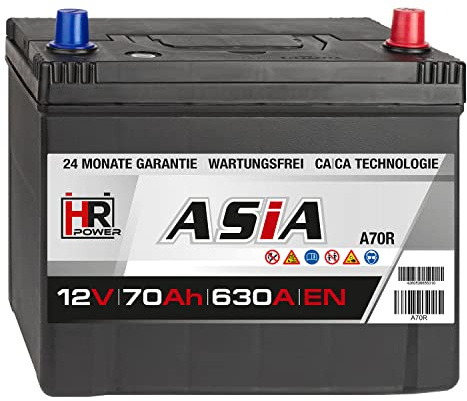HR Autobatterie 12V 70Ah 630A/EN ASIA Pluspol Rechts | Hohe Startreserven auch bei Kälte