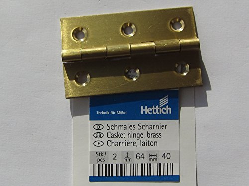 Hettich schmale Scharniere, 64 x 40 mm, massiv Messing matt, mit Schrauben, 2 Stück, 89230