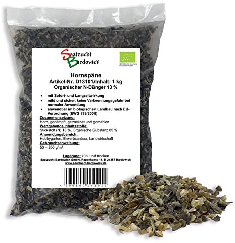 Saatzucht Bardowick Hornspäne Naturdünger 1 kg, 100% natürlicher Dünger mit 14% Stickstoff für Gemüse- und Ziergarten, Natürlicher Stickstoffdünger und Gartendünger mit Langzeitwirkung