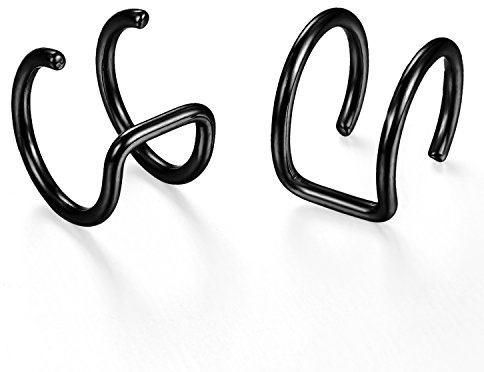 JewelryWe Schmuck 2X Non Piercing Damen Herren Nasenpiercing, Ohrklemme Ohrclip Illusion Fake Cheater Captive Ring Ohrpiercing, Edelstahl, schwarz Silber Gold