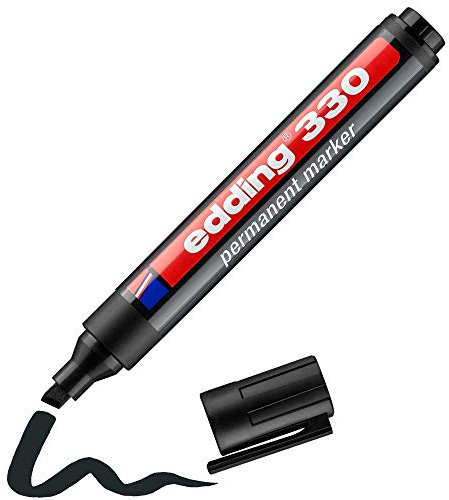 edding 330 permanent marker - black - 1 pen - chisel tip 1-5 mm - waterproof, quick-drying, smear-proof pens - for cardboard, plastic, glass, wood, metal and fabric