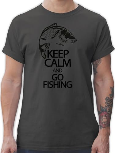 T-Shirt Herren - Angler Geschenke & Angeln Zubehör - Keep Calm and go Fishing - XL - Dunkelgrau - angelshirts Angel Shirts angelbekleidung Fischerei Tshirt angelshirt fischen Shirt Fisch Tshirt.