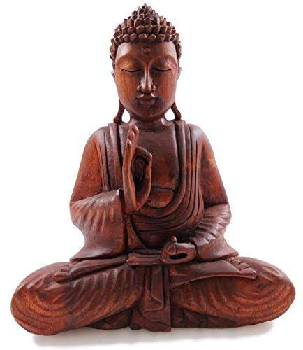 Buddha-Statue, sitzend, aus Massivholz, handgeschnitzt, Höhe 20 cm – Mûdra der Bildung und der Argumentation