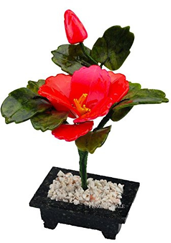 fengshuisale Fengshui Natural Jade Bonsai Stone Rose Flower Plant for Good Fortune W Free Red String Bracelet J2090