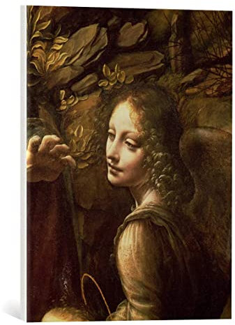 Leinwandbild: Leonardo da Vinci Die Jungfrau von den Felsen - Detail des Engels um 1508 Detail von 28916  - hochwertiger Kunst-Druck, Leinwand auf Keilrahmen, Bild fertig zum Aufhängen, 40x50 cm