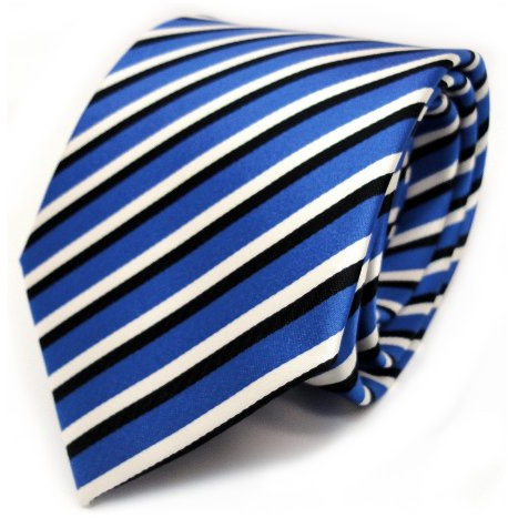 TigerTie Designer Krawatte in blau ultramarin weiss schwarz gestreift