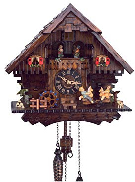 Aleman Kuckucksuhr, 35 cm, spektakuläres Karussell, Kuckucksuhr mit Bewegung, spektakulär, edles Holz.
