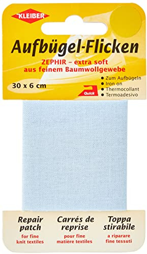 Kleiber 30 x 6 cm Extra weiches, feines Baumwollausbesserungsband zum Aufbügeln, hellblau