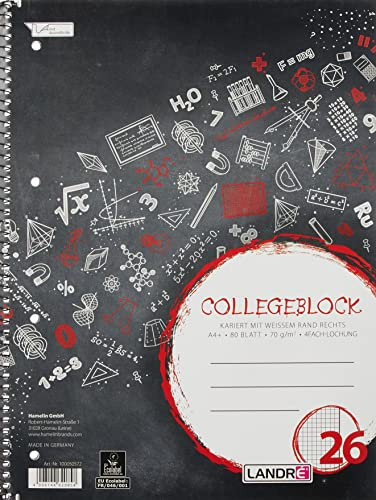 LANDR Collegeblock college DIN A4, kariert, 80 Blatt
