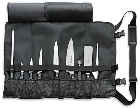 F. Dick Messer Starterset in Rolltasche Premier Plus 9-tlg. (Set für Profi- und Hobbyköche, X50CrMoV15 Stahl, nichtrostend, 56° HRC) 81079000, 48 cm x 65 cm, Schwarz