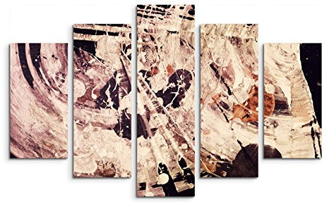 Paul Sinus Art 5 teiliges Wandbild auf Leinwand (Gesamt: H: 100cm B: 160cm) Keilrahmenbild Canvas Fotodruck Leinwandbild Leinwanddruck Kunstdruck Wandbild schwarz beige braun Grunge