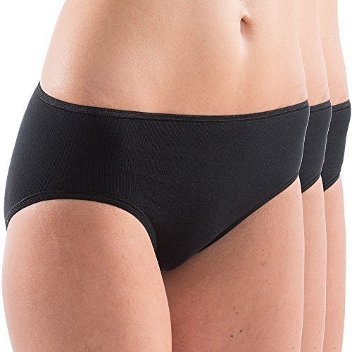 HERMKO 5031 3-pack dam miditrosor i 95 % bomull 5 % elastan, svart, 44-46