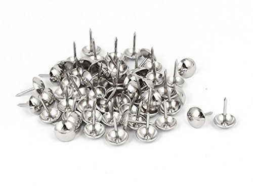sourcing map Clou Tapissier 7/16 Pouce Diamètre Inox Acier Ameublement Clou Décoratif Goujon Punaise 60PCS
