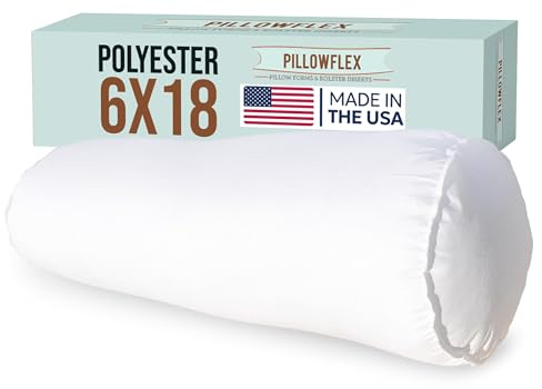 Pillowflex Bolster Pillow - 6x18 - Plush Polyester-Filled Insert for Decorative Shams - Odorless, Lint and Dust-Free Polyester Filling, No Lumps, Poly-Cotton Shell for Decorative Shams (White, Round)
