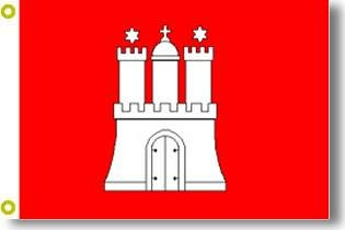 Top Qualität - Flagge HAMBURG MIT WAPPEN Fahne, 90 x 150 cm, EXTREM REIßFEST, Keine BILLIG-CHINAWARE, Stoffgewicht ca. 100 g/m², sehr robust, starke Messing-Ösen - umlaufend genäht, Hissflagge
