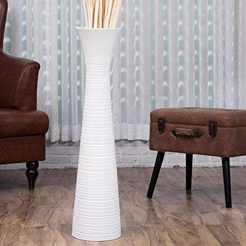 Leewadee Grande Vaso Da Terra: Alto Vaso Stile Boho In Legno Di Mango Per Rami Di Pampa, 85 cm, Bianco