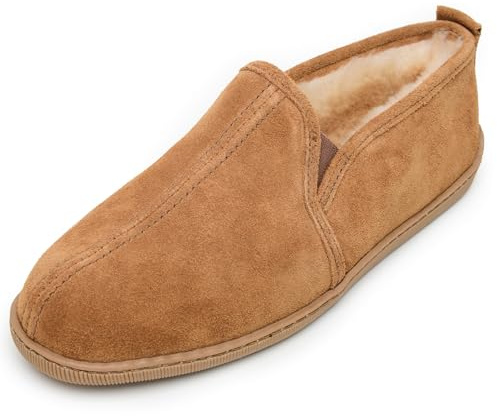 Minnetonka Men's Twin Gore Sheepskin Slippers 12 M Golden Tan