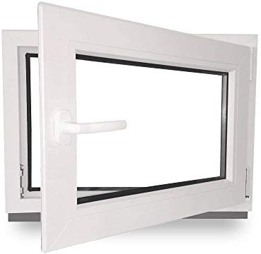 JeCo Kellerfenster - Kunststoff - Fenster - innen weiß/außen weiß - BxH: 80 x 40 cm - 800 x 400 mm - DIN Rechts - 2 fach Verglasung - 60 mm Profil
