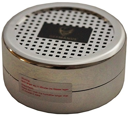 GERMANUS Humidor Humidifier Box Round, Silver, Premium with Humidifier Crystals with Instructions Paper