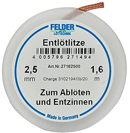Felder Löttechnik Entlötlitze FELDER, 2,50mm, mit halogenfreiem Flussmittel getränkte Kupferlitze, 1,60m Spule