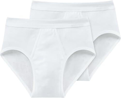 Schiesser Men's 2 Pack Sports Briefs with Fly - Essential Fine Rib, Weiss_205159, Large